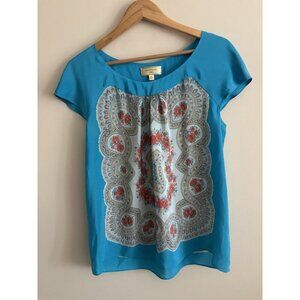 Anthropologie Moulinette Soeurs Silk Blouse Top Blue Paisley Fonte Floral Sz Med